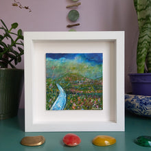 Load image into Gallery viewer, Framed painting of the Irish landscape with fields mountains and sky by Martina Furlong