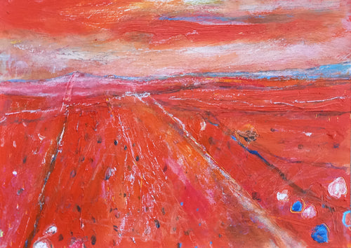 From Here To The Mountains II - original mixed media painting on card (H12.5xW17.5cm)