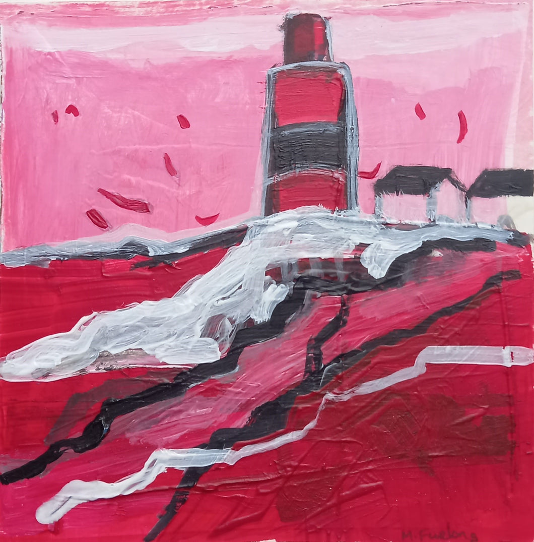 Hook Lighthouse, In Red - Handpainted Card