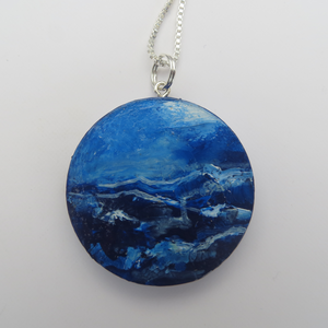 Hand painted pendant - blue seascape