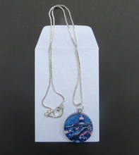 Load image into Gallery viewer, Hand painted pendant in blue and red of Hook Lighthouse