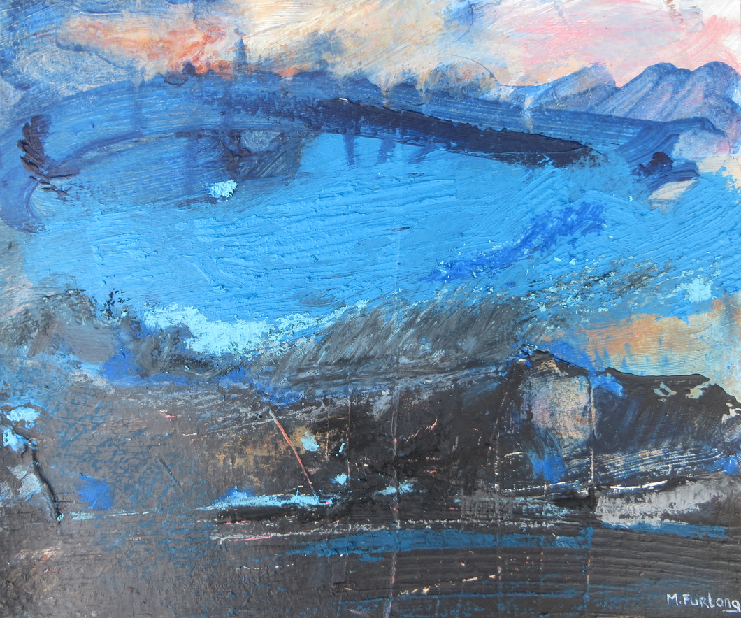Landscape Study With Blue and Black 1 - original mixed media painting on paper (H16.5xW20cm)