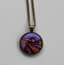 Load image into Gallery viewer, Hand Painted pendant in purple with touches of blue and red