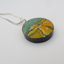 Load image into Gallery viewer, Hand painted pendant in yellow and blue with sterling silver chain