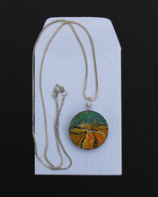 Load image into Gallery viewer, Hand painted pendant in yellow and blue with sterling silver chain