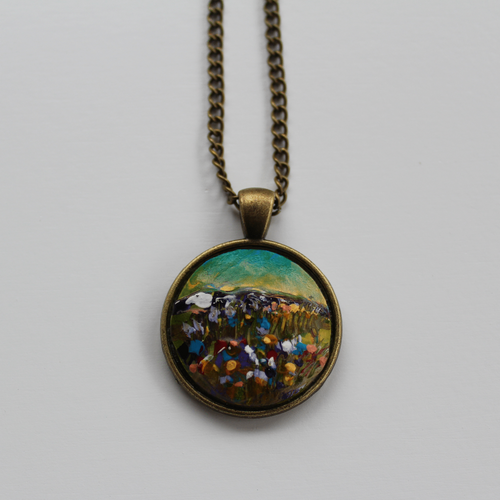 Martina Furlong - Contemporary Abstract and Landscape Artist Hand Painted Jewellery Where The Wildflowers Grow - Colourful Hand Painted Pendant 